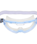 Job Site Ready Blue Industrial Safety Goggles Featuring Impact Resistant Polycarbonate Lenses And Secure Side Shields For Tough Workshop Cutting And Grinding Projects, front view with grey strap.