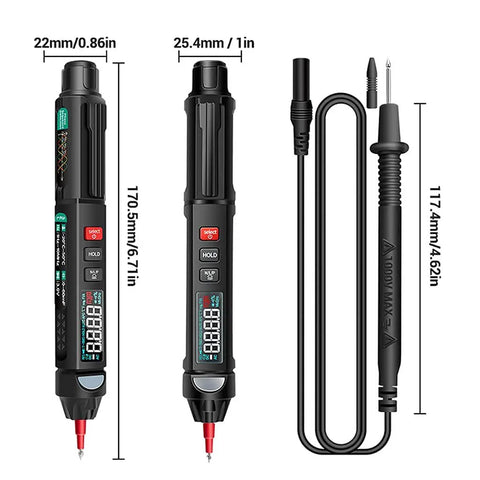 Image showing three views of the Two In One Pro Grade Digital Multimeter And Voltage Tester Pen For Electricians, 6000 Counts Intelligent Meter.