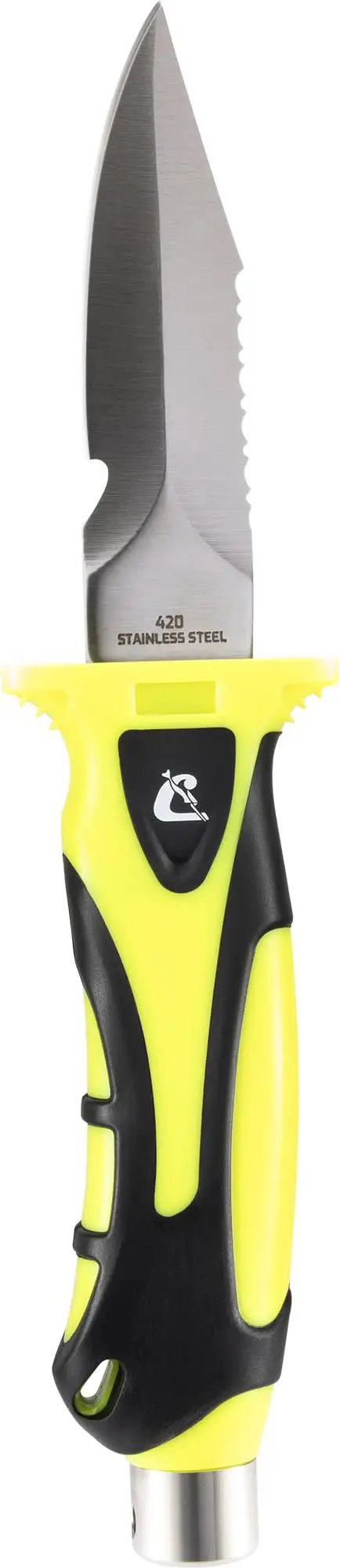 Argus Diving Knife For Saltwater Dives With Tempered 420 Stainless Steel Blade Straight Edge And Serrated Edge Line Cutter Notch