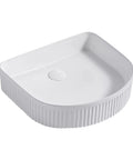 White Oval Vessel Sink 16.3x14.3 Inch Porcelain Ceramic Above Counter Vanity Sink For Modern Bathrooms, ribbed design