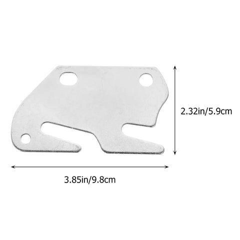 Heavy Duty Zinc Coated Bed Frame Connectors And Bed Rail Brackets, silver metal part measuring 3.85x2.32 inches.