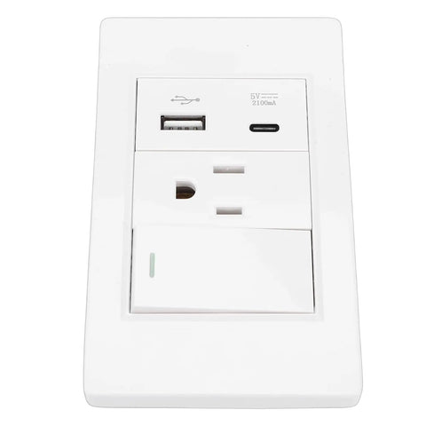 Rock Solid Heavy Duty Wall Outlet With Single Toggle Switch 15 Amp 3 Prong Socket Packed With Fast Usb Type C Charging Port.