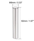 Five Pack 8 Mm By 50 Mm Dowel Pins 304 Stainless Steel Cylindrical Shelf Support Pins For Furniture Hardware And Go To Secure Fastening Silver Tone Rust Resistant, displaying a pin with dimensions.