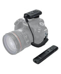 Wireless Camera Remote Shutter Release Kit With 164 ft Radio Range on Canon camera with remote and cable connected.