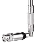 Wideband 20-1300MHz Police Scanner Antenna, 8-Section Telescopic 50 Ohm BNC Male Connector showing bendable joint and metallic finish