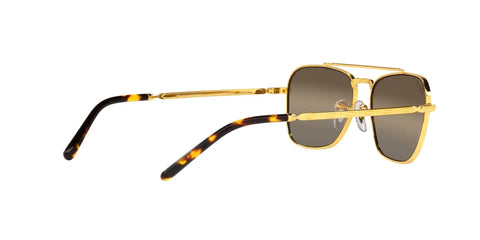 Side view of Unisex Caravan Square Sunglasses RB3636 with polarized clear gradient dark brown lenses in Legend Gold frame, 58 mm full rim.