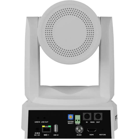 5 Pack Move 4K PTZ Camera Package Delivers Badass 30x Zoom And Auto Tracking Action White Bundle back view showing ports and design.