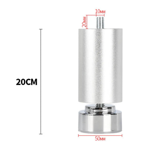 Four Pack Adjustable Furniture Support Legs for Tables, Beds, Cabinets, and Sofas, 20cm Tall, 10mm Threaded Holes, Silver