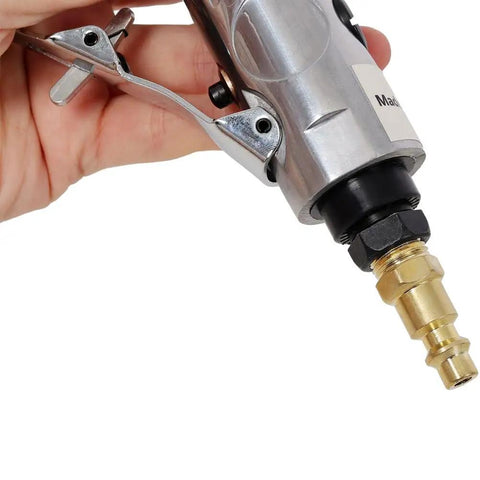 High Octane 1/4 Inch Air Angle Die Grinder Cranks At 21000 RPM Variable Speed Pneumatic Tool close-up with air connector.