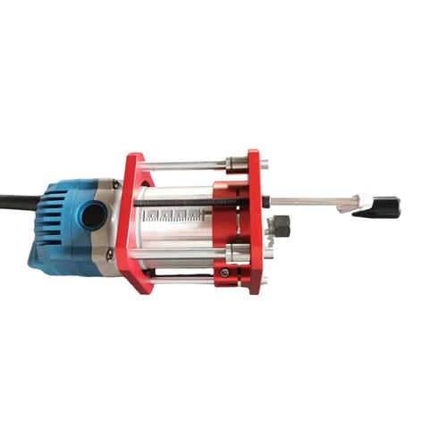 Rock Solid Router Lift Base Built With Premium Aluminum Alloy And Stainless Steel Table Raising Rig For 64 To 65mm Tools side view with height adjustment feature.