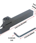 Beefy Grooving Tool Holder MGEHR1212-2 with dimensions for CNC Lathe, alloy steel body, includes Allen key and MGMN200 blades