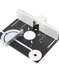 Premium Ironclad Aluminum Router Table Insert Plate, heavy duty top view with adjustable guides and angle measurement.