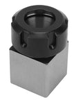 Heavy Duty Square Collet Chuck Block Made From Solid Carbon Steel For CNC Lathe Machines With Quick Clamp Action And Tight Hold On ER25 ER32 And ER40 Tooling, close-up view.