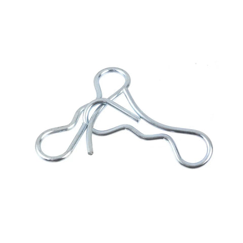 Stainless Steel Bow Tie Lock Cotter Pins Seven Sixteenth Inch And Five Sixteenth Inch Ten Pack Deck Clip Set For Trailers Marine Machinery And DIY Projects Rust Resistant And Durable showing close-up