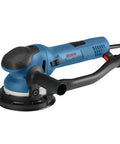 Heavy Duty Electric Orbital Sander Featuring A Kick Butt Turbo Mode For Brutal Wood Stock Removal And Smooth As Silk Finishing - 7.5 Amp Corded Power Tool Makes Hardwood Flooring Jobs A Total Breeze, blue and black design, side handle, corded.