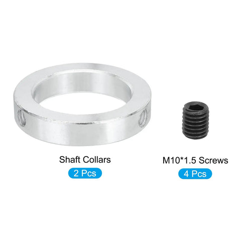 2 Inch Bore Shaft Collar Set Screw Style Clamp Collar and M10x1.5 screws, zinc plated carbon steel, silver, 2 pack