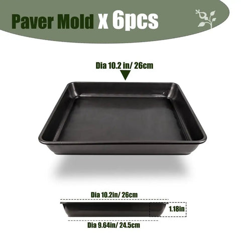 Six Piece Stepping Stone Molds For Concrete Square Plastic Paver Molds 10.2 X 10.2 Inch Depth 1.18 Inch Black Cement Tray