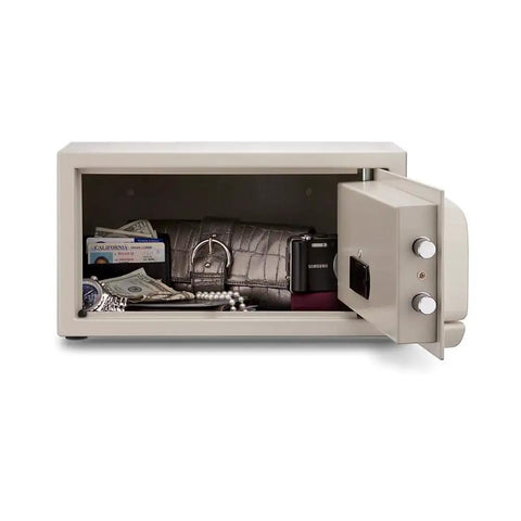 Open Electronic Burglary Safe for Home and Hotel Use Compact 0.4 Cu Ft Security Safe With Electronic Lock Putty Color