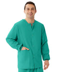 Hustle Ready Unisex Warm Up Medical Scrub Jacket Featuring Snap Front Closure Collarless Neckline with dual pockets.