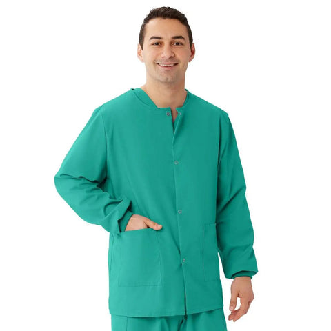 Hustle Ready Unisex Warm Up Medical Scrub Jacket Featuring Snap Front Closure Collarless Neckline with dual pockets.