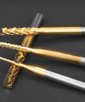 10Pcs Titanium Coated Carbide End Mills 0.8 To 3.0 Mm Engraving Bits For CNC Rotary Burrs Set displayed on dark background