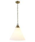 15.88 Inch Wide Pendant Light With Glass Shade In Brass And White Milk Glass, Dope Modern Entryway Or Kitchen Fixture, E26 Base Compatible, Supports 60W Incandescent Or 9W LED Bulbs, Handcrafted Brass Finish