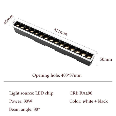 MXJCKSOQ 20W LED Recessed Lighting Kits, Linear Downlight Spotlight Ceiling Light dimensions and specifications for installation.
