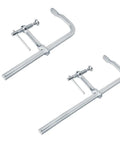Heavy Duty Large Steel Ratcheting F Clamp For Welding Woodworking Metal Fabrication Secure Round Pipes Plates Tubes And Sheets With Strong Grip And Durable Build For Pro Shop Jobs two clamps with steel construction and ratcheting handle