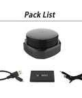 Beefy dToF LiDAR Sensor With 30 Meter Range, 32,000 Samples Per Second, IP65 Dust And Water Resistant, Built For Real Robot Navigation pack list showing sensor, two cables, and USB adapter.