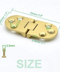 Top Tier 4 Piece Solid Brass Butler Tray Hinges That Flip Smooth And Hold Fast For Folding Tables And Sewing Machine Stands Heavy Duty Rust Resistant Furniture Hardware Kit With Screws, 70mm long with measurements.