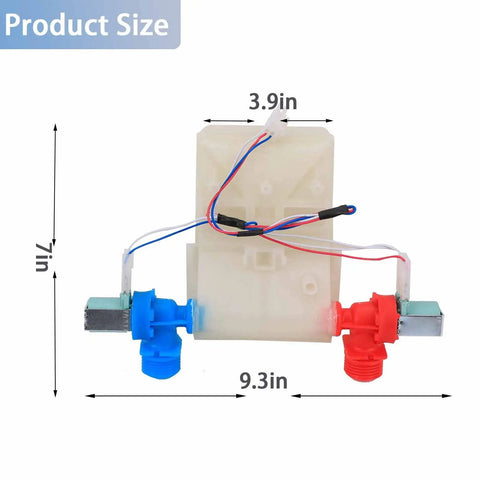 Washer Water Inlet Valve Replacement Exact Fit For W11101906 dimensions with wiring and fittings visible