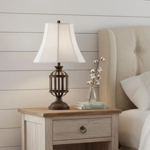 Flare Bottom Outside Corner Scalloped Lamp Shade Set White 6.5 X 12 X 9.25 Inches 2 Pack on table lamp beside bed
