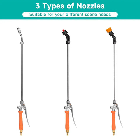 All Metal Sprayer Wand Set With Three Nozzle Types Including Fan Mist And Stream, Stainless Steel Sprayer Wand Display