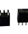 Close-up of 12V DC SPDT Power Relay 4 Pin 35A Beefy High Current Relay Set Of 2, showing pins and labeling for automotive use.
