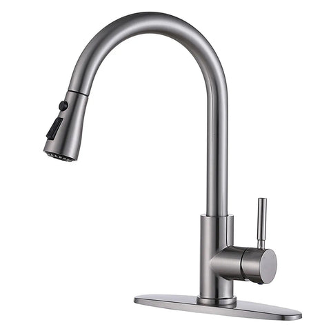 Antique Style Single Handle Pull Down Sprayer Kitchen Faucet In Oil Rubbed Bronze With Deck Plate Farmhouse Copper Faucet For 3 Hole Or Single Hole Install 360 Degree Swivel Spout And Built To Last No Fuss Easy Install Sprayer