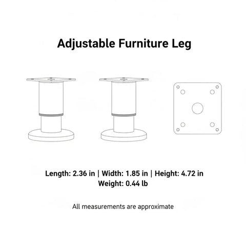 Cold Rolled Steel Adjustable Cabinet Leg For Leveling Base Units On Uneven Floors, 4.72 Inch Support in technical drawing