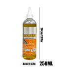 Friction-Reducing Chainsaw Lubricant With Deep Rust Protection And Anti-Wear Formula For High-Performance Cutting Ideal For Garden Tools Farm Equipment Workhorse Workshop Automotive And Marine Use bottle 250ml size with measurements labeled.