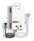 Rugged Tankless Propane Water Heater Delivering Snappy Instant Hot Water On Demand At 2.11 Gpm With Featherweight Portable Frame.