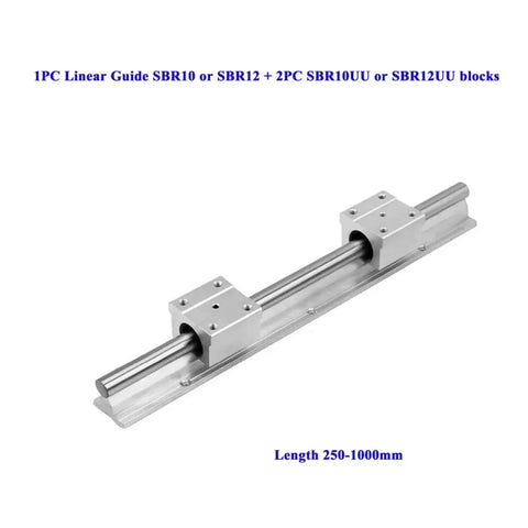 Linear Rail Set With Aluminum Guide And Two Blocks, SBR10/12 Compatible, 250mm To 1000mm Lengths, Smooth Low Friction Movement, High Rigidity For Reliable Long Hours Of Use Ideal For Precision Projects And Heavy Use.