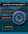 2 Pack 6002-2RS Bearing Set Tough Durable Lubricated Chrome Steel Sealed Ball Bearings 15x32x9mm with rubber seal, highlighted features