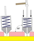 Diagram of a Transfer Punch Center Aligner Tool for precise hole alignment with guide cone and spring, showing alignment setup.