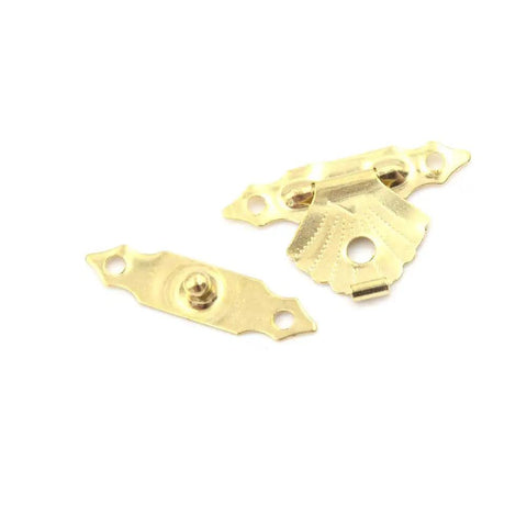 Retro Vibe Mini Antique Iron Hasp Lock Set, gold finish, for Jewelry Boxes and Small Wooden Cases, unique buckle latch detail, 10 Pack