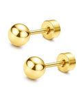 Straight Up Premium Flat Back Titanium Ball Earrings For Sensitive Ears Implant Grade 20G Piercing Jewelry Nickel Free Heavy Duty Smooth Finish showing gold ball design