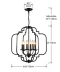 Six Light Black Farmhouse Chandelier With Globe Metal Pendant Lighting For Dining Room Living Room Kitchen And Foyer, Width 23 Inches Height 26 Inches, Adjustable Chain Up To 60 Inches, LED Compatible E12 Bulbs Not Included