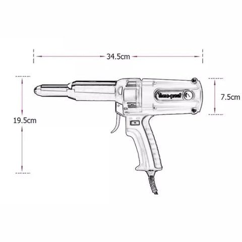Air Blind Rivet Gun Kit With Handle Rivet Gun Adapter Kit dimensions 34.5x19.5x7.5cm side view