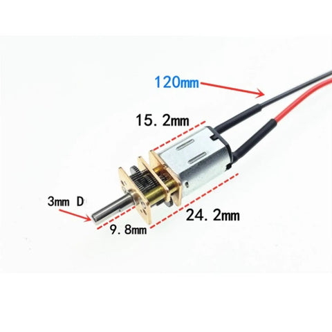 Mini Brushed Slow Rotating DC Gear Motor N20 Metal Gear Reducer dimensions with wires for DIY projects.