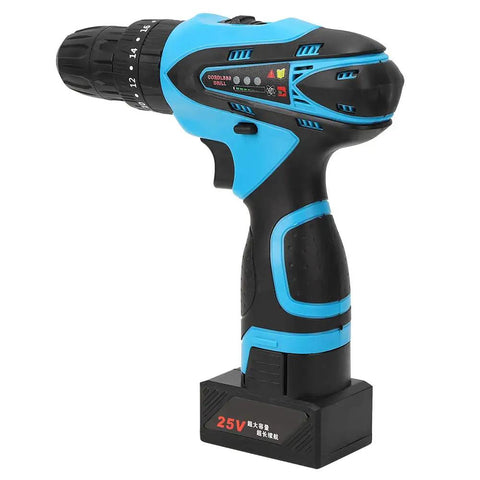 Rock Solid 25V Cordless Drill Driver featuring a rechargeable battery, designed for home repairs and workshop tasks.