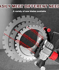 Straight Up Heavy Duty Brushless Concrete Cutter Ring Saw With Switchable Titanium Blade Sizes showing various blades available.