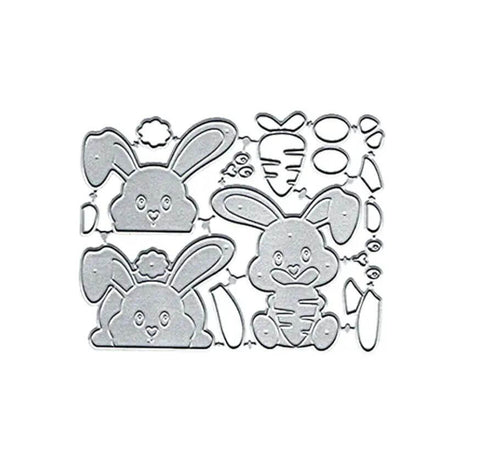 Bunny Shaped Metal Die Cuts Set For DIY Card Making And Scrapbooking, high carbon steel dies, 13 x 9.7 cm, bunny and carrot shapes visible