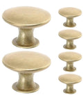 Antique Gold Round Drawer Knobs 6 Pc Set For Cabinets Dresser And Furniture Retro Vibe Door Handles For Kitchen RV And Home Decor Comfortable Grip Durable Hardware shown in set